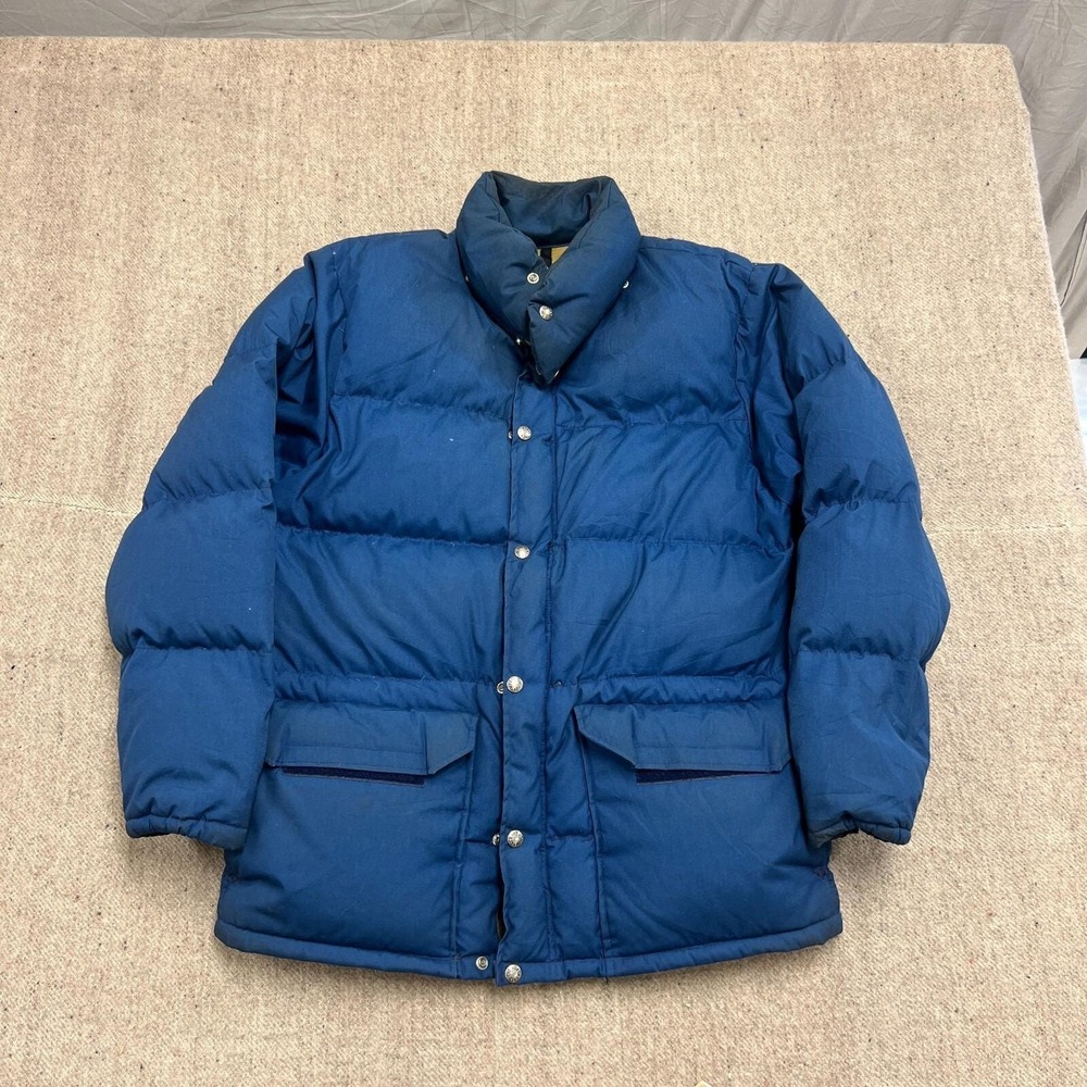 Vintage North Face Puffer Jacket Mens Medium Blue 1980s Brown‎ Label USA